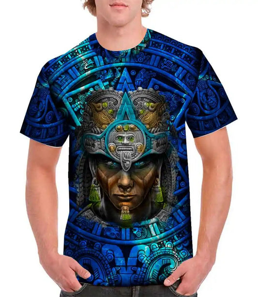 Playera guerrero Azteca azul full print